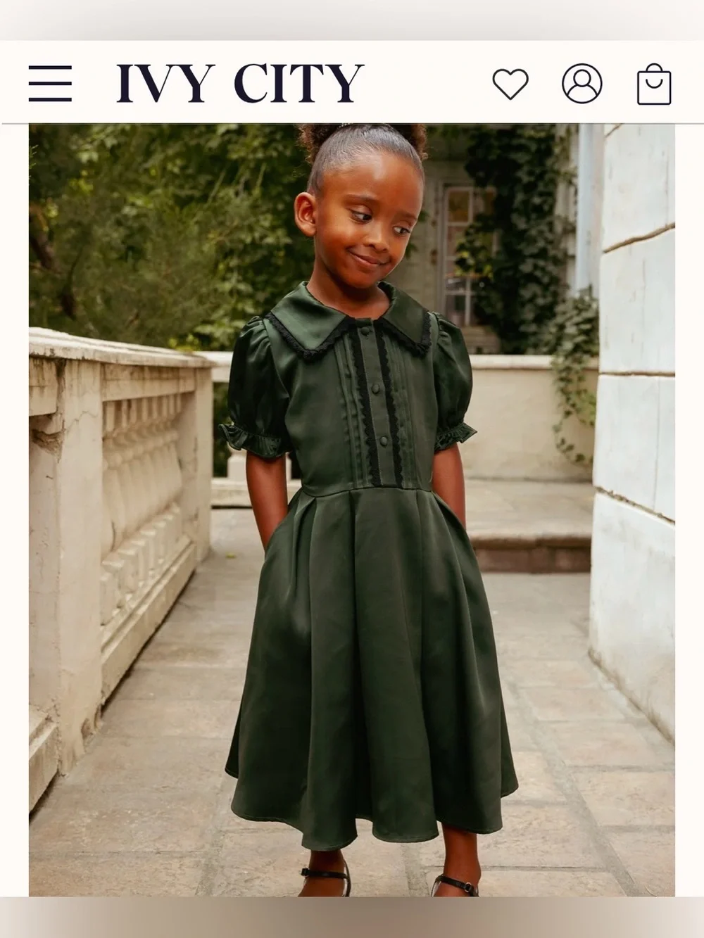 Ivy City Emerald Satin Puff Sleeve Dress